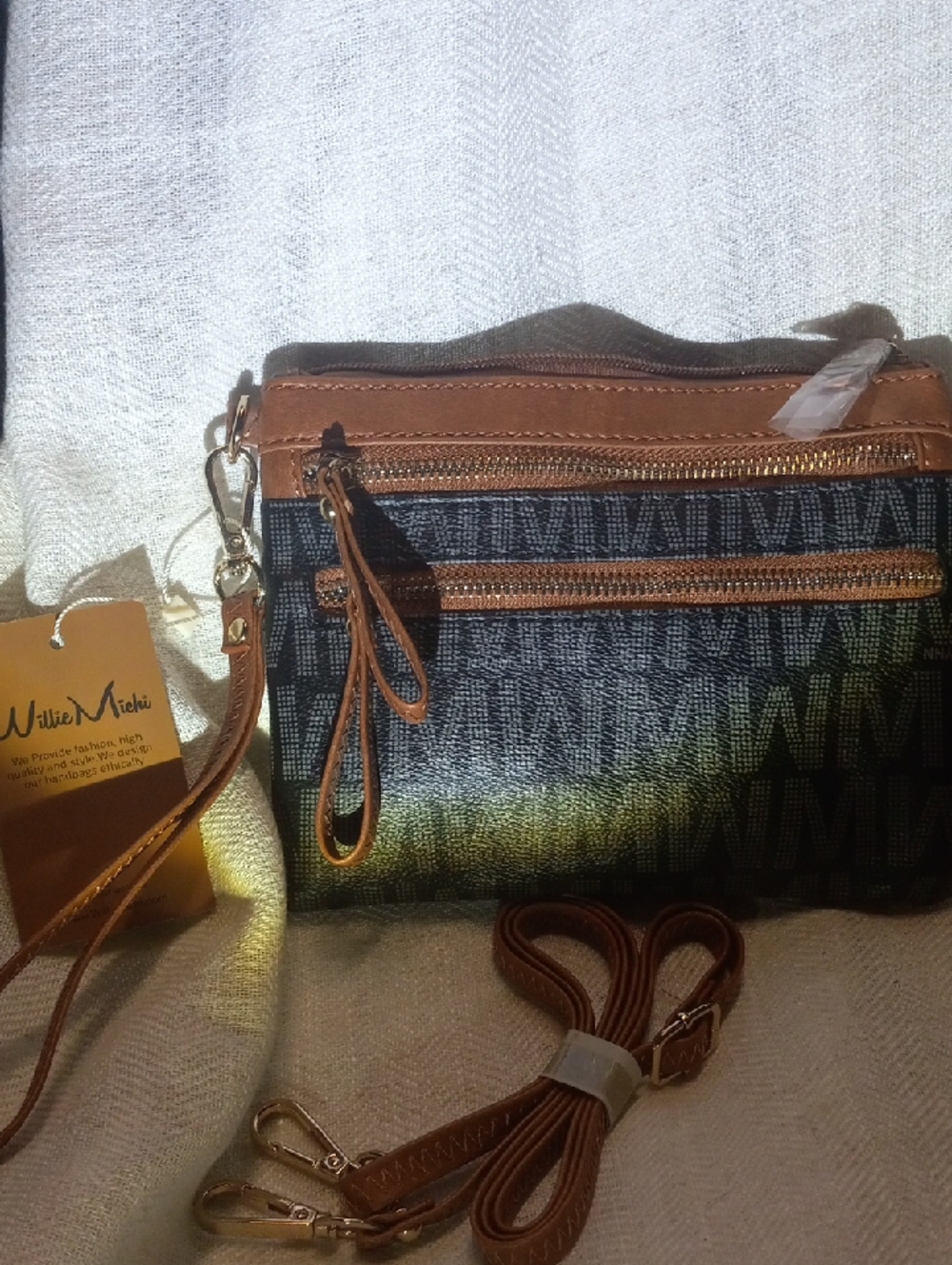Two-Tone Brown and Black Signature Wristlet Crossbody